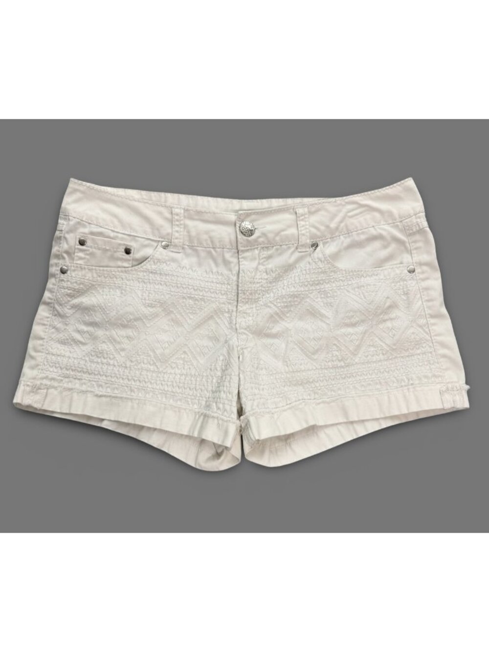Copper Key Embroidered Chino Shorts Womens 13 White Cotton Boho Summer Casual